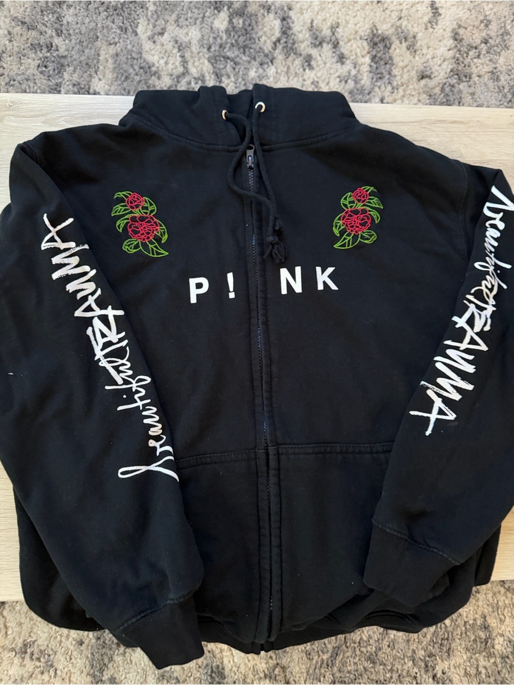 P!NK Black Graphic Beautiful Trauma Tour Zip Hoodie